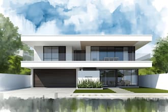 sketch architecture building with watercolor rendering