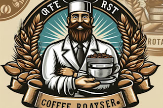 design a vintage coffee roaster mascot logo with t shirt design
