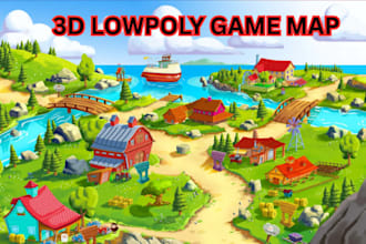 design 3d lowpoly fantasy game map, world map, game environment, vr map, rpg map