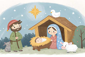 christmas children book illustration, bible illustration