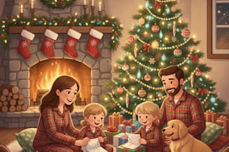 christmas book illustration, children story book illustration, christmas