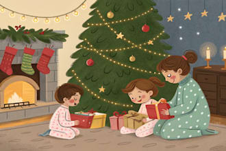 do christmas illustration for children book, story book water color book