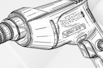 do patent drawing line art for objects, uspto wipo, technical line drawing