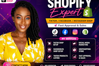 create tiktok shop, setup facebook ig shop, set up shopify dropshipping store