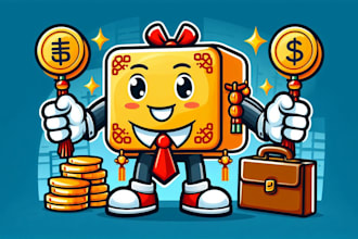 make rich chinese square feng sui mascot cartoon logo for you with new concept