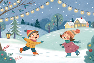draw watercolor children book illustration, cover art, comic, christmas
