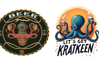 design hand drawing vintage beer octopus logo