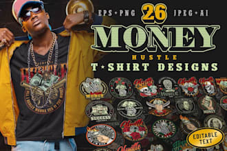 do custom skull money hustle t shirt logo with illustration design
