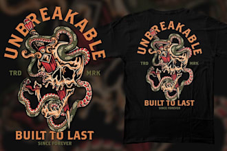 design retro skull rose t shirt snake logo