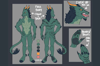 draw fursona furry character reference sheet fursuit concept art illustration