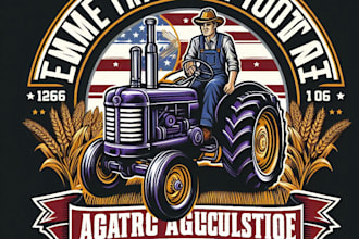 design high quality farmer tractor vintage logo with t shirt design