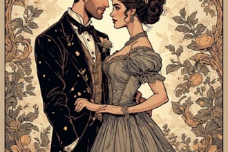 design couple portrait wedding portrait illustration