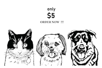 draw black and white line art for your pet