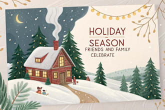draw christmas card, invitation with watercolor