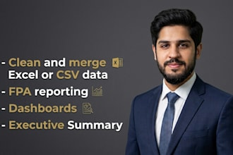 clean, merge excel or CSV data, build fpa reporting, dashboards, insights