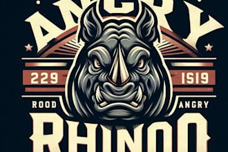design vintage angry rhino mascot logo with t shirt design