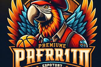 design premium vintage parrot esport mascot logo with t shirt design