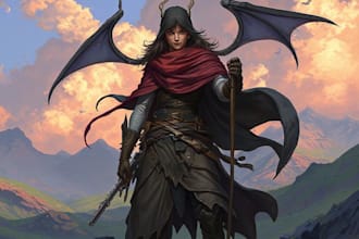 draw cover art, fantasy character, landscape