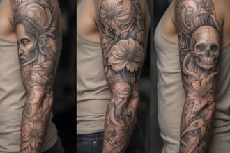 draw custom tattoo design realistic, full sleeve tattoo