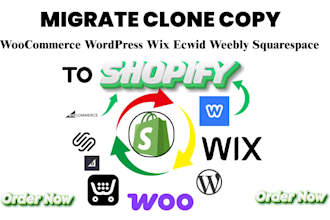 migrate clone copy woocommerce wordpresss website to shopify wix ecwid shopify