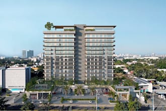 design condo high rise complex building,section floor plan,living space render