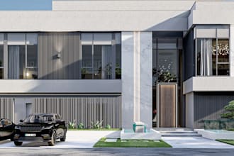 remodel 3d modern duplex house,front villa elevation,facade exterior,park render