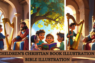 illustrate christian children storybook and bible art