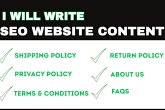 write website content, about us, shipping policy, privacy policy, return policy