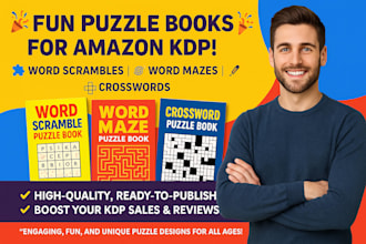design fun puzzle books, word scramble, word maze and crossword for amazon KDP