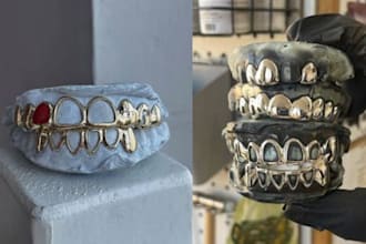 3d cad custom grillz, dental grillz design, gem set cad grillz for 3d printing