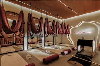 design luxury modern pilates studio, 3d yoga studio, fitness studio interior