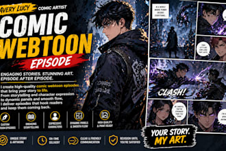 draw a comic book page illustration or webtoon episodes