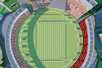 design and render 3d stadium arena,turf field,cricket sport,football track event