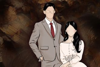 custom illustrated faceless portrait for your wedding or invitation