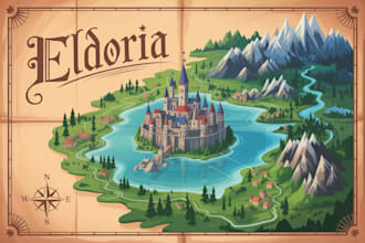 detailed fantasy map for your novel, boardgame or dnd