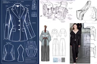 create technical sketch, fashion sketch, product design sketch, and illustration
