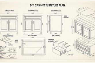 design DIY cabinet furniture plan, woodworking layout and joinery details