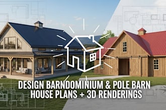 design barndominium and pole barn house plans and 3d renderings