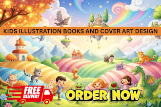 do whimsical children story book illustration, kids illustration and cover art