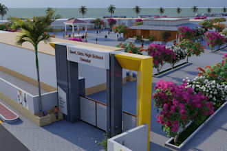 design fence, township gate, entrance with landscape visualization