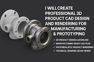 do 3d product cad design with rendering modeling  for manufacturing prototyping