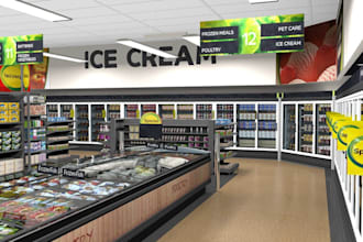 do 3d supermarket, store front, retail store, grocery store, mini mart, mall