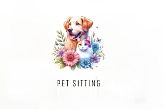 unique professional animal, dog, cat, pet care sitting and pet business logo