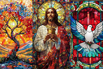 do colorful stained glass art style for your character illustration portrait