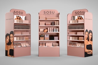 design 3d retail and supermarket product display for branding and advertising