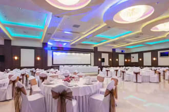 do wedding hall, banquet hall, dinner event, drape decoration, corporate hall