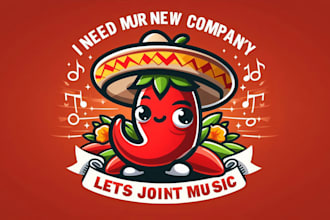 design awesome cute mexican chilli pepper lets joint music logo within 1 day