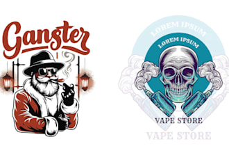 make retro smoke lumberjack skull logo with vape illustration
