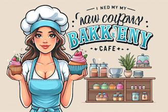 do female baker holding cupcake baking shop cafe logo with source file