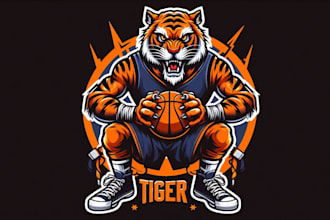 design tiger basketball mascot logo with express deliver